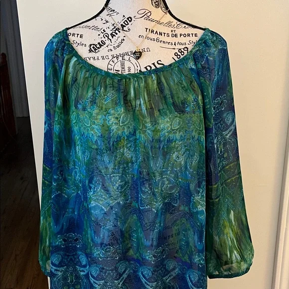 💗Ricki's Vibrant Blue and Green Blouse - Picture 6 of 14